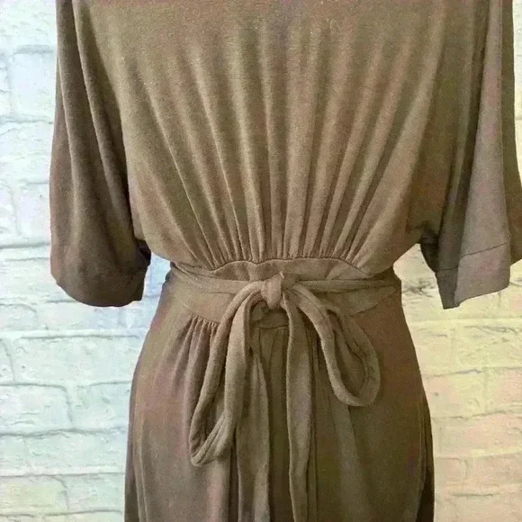 Karen Kane Small Brown Empire Tie Waist Jersey Dress Short Sleeve Knee Length - Picture 2 of 10